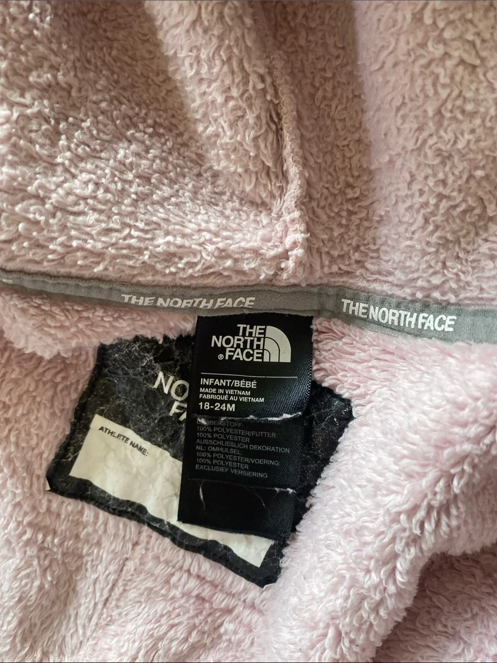 The North Face Kids Plush Hooded One-Piece in Light Mauve with Gray Chest